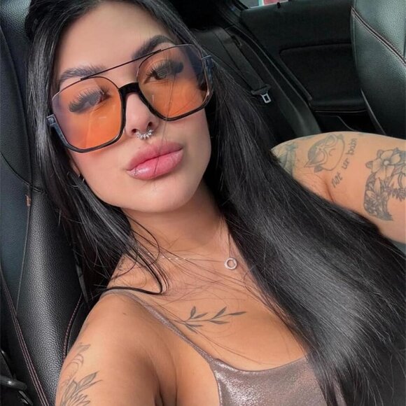 Retro Oversized Aviator Sunglasses for Women Men Square Semi-Rimless Sun Glasses - Picture 6 of 9